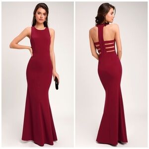 Lulus dress the power of wow formal maxi floor length gown small dark cherry red